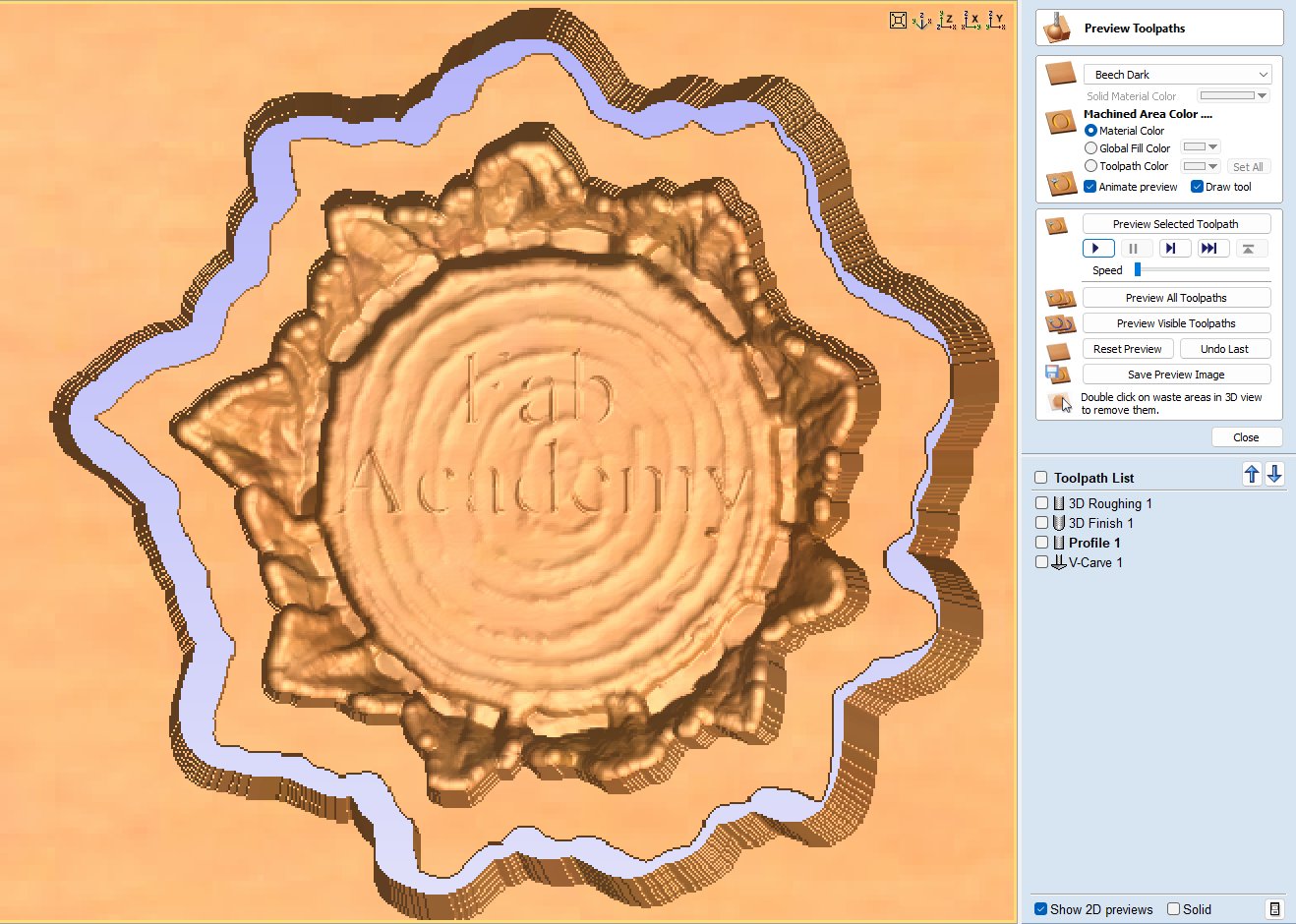 Aspire Vectric CAM toolpaths for the counter-mold