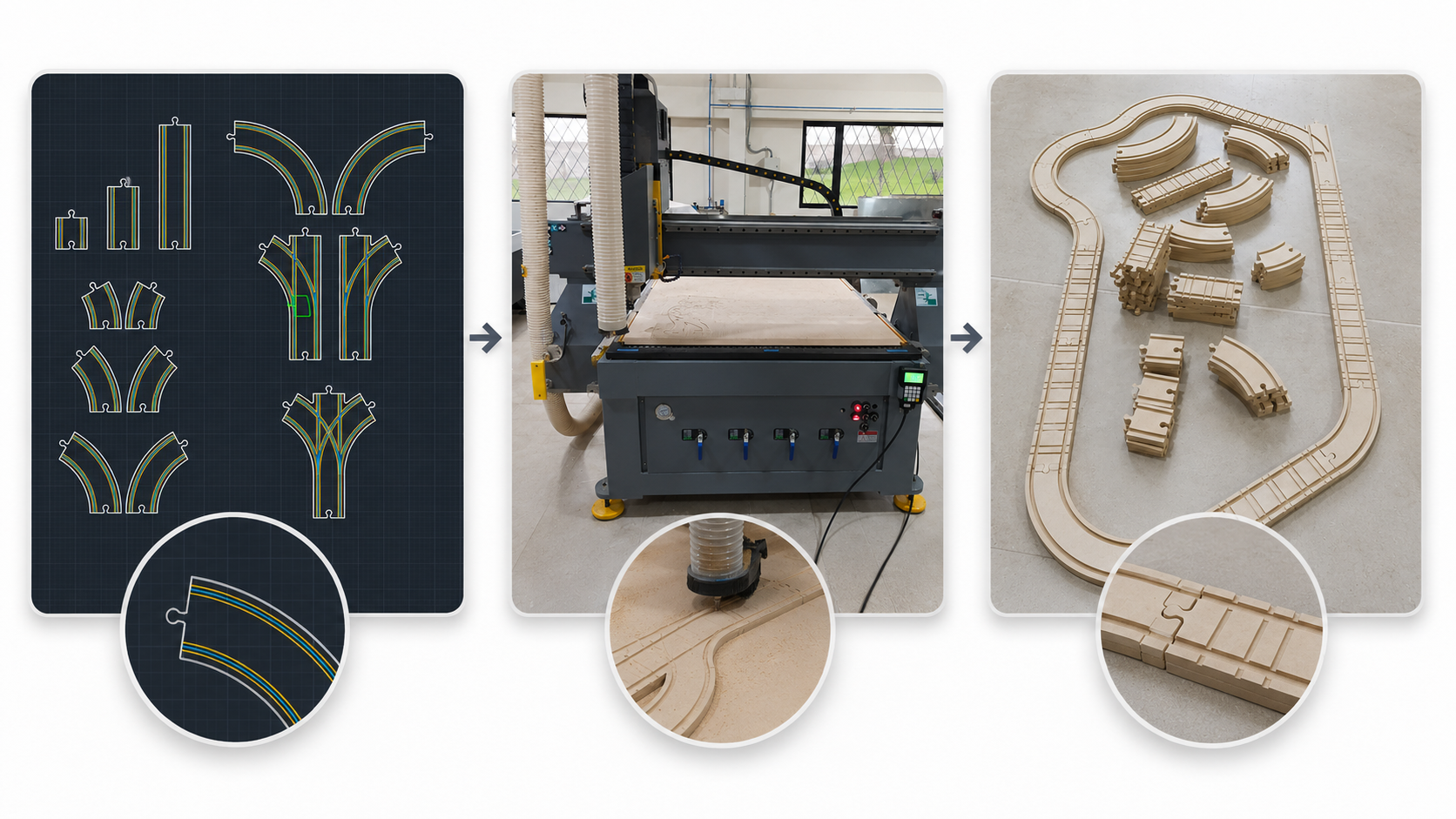 Designed and fabricated MDF rail system