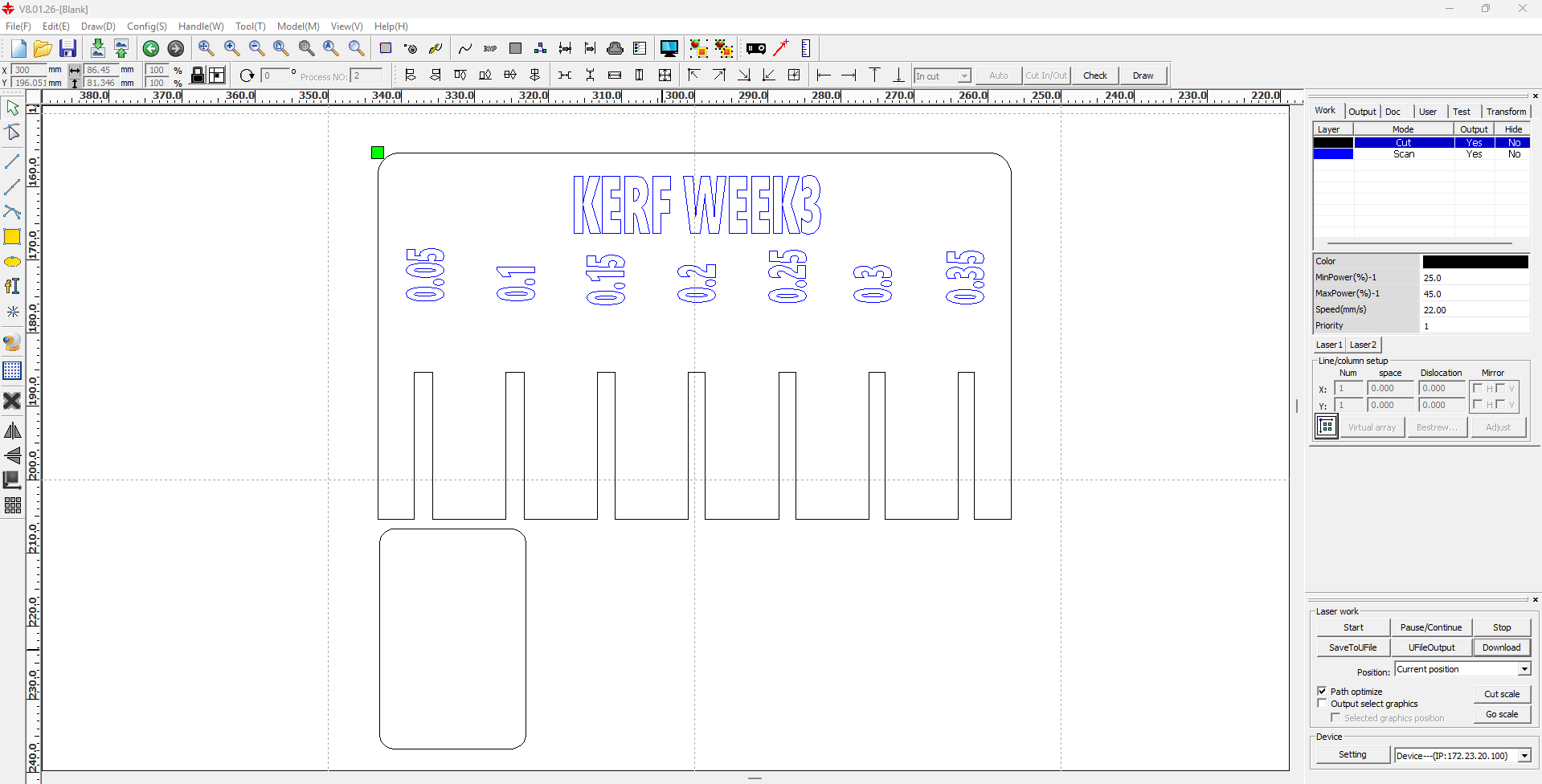RDWorks preview for initial cut setup