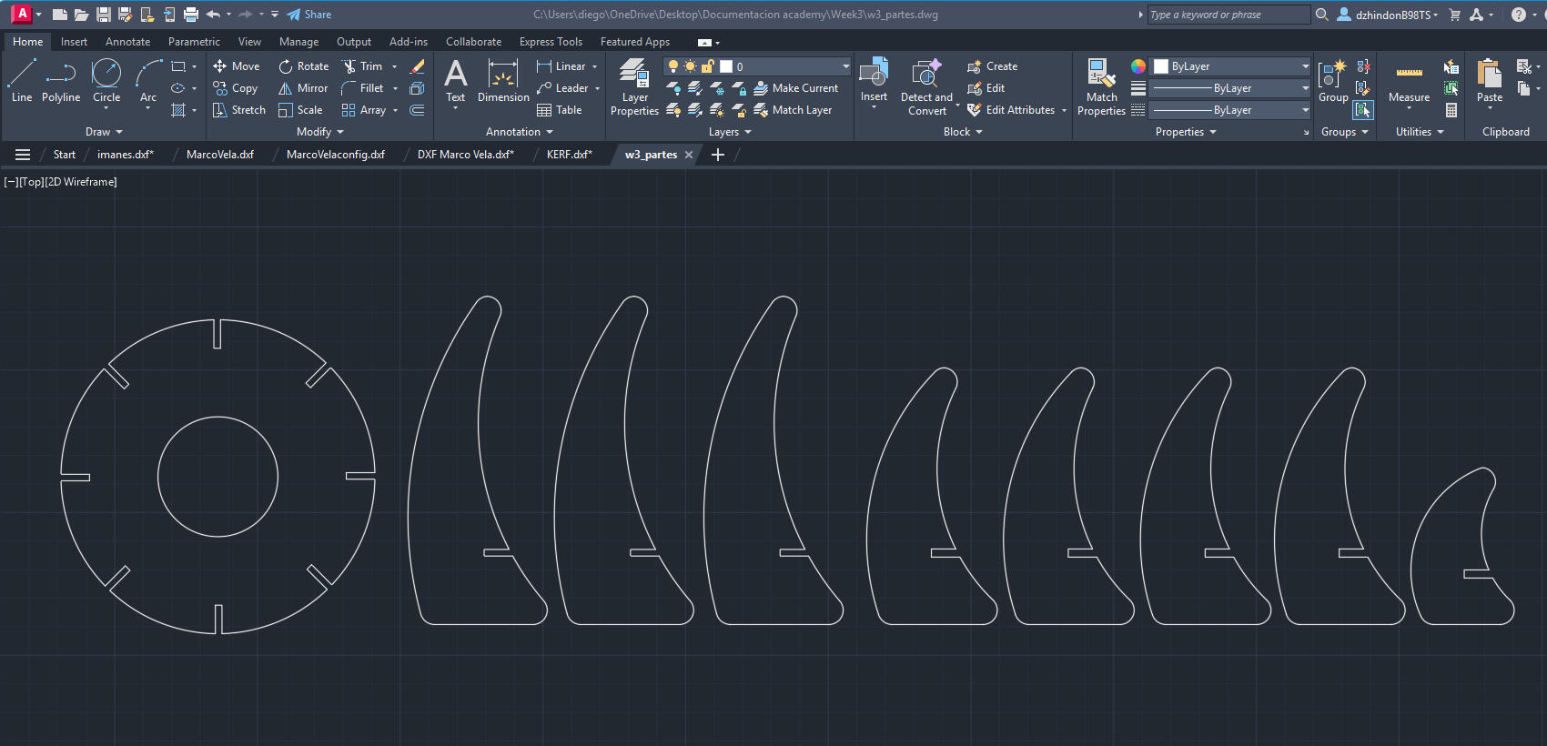 DXF parts exported from Inventor