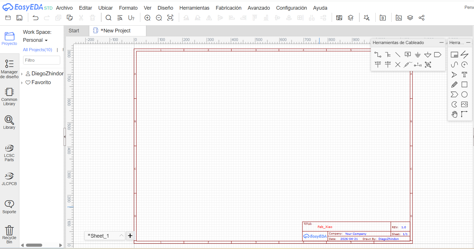 EasyEDA blank schematic sheet