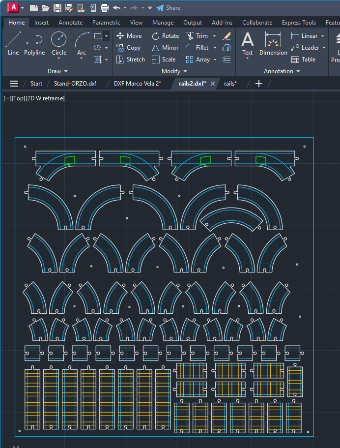 Rail pieces arranged for CNC machining