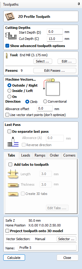 Aspire toolpath configuration
