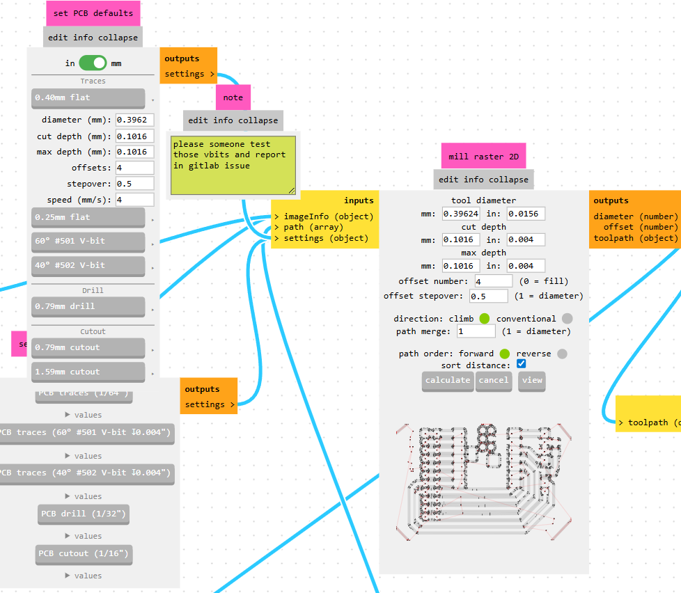 Mods configuration for millimeters and toolpath calculation