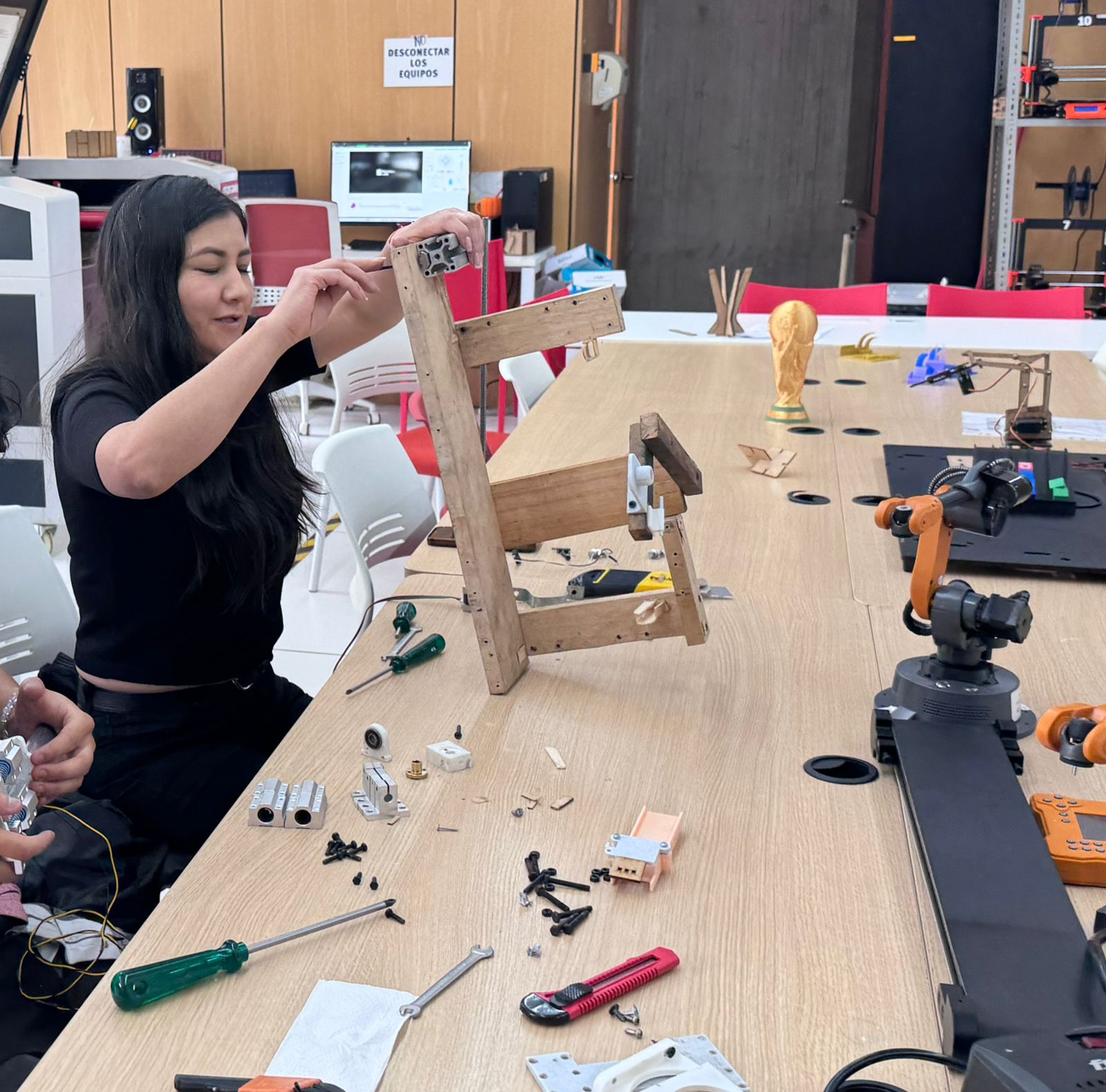 Wooden support structure being assembled