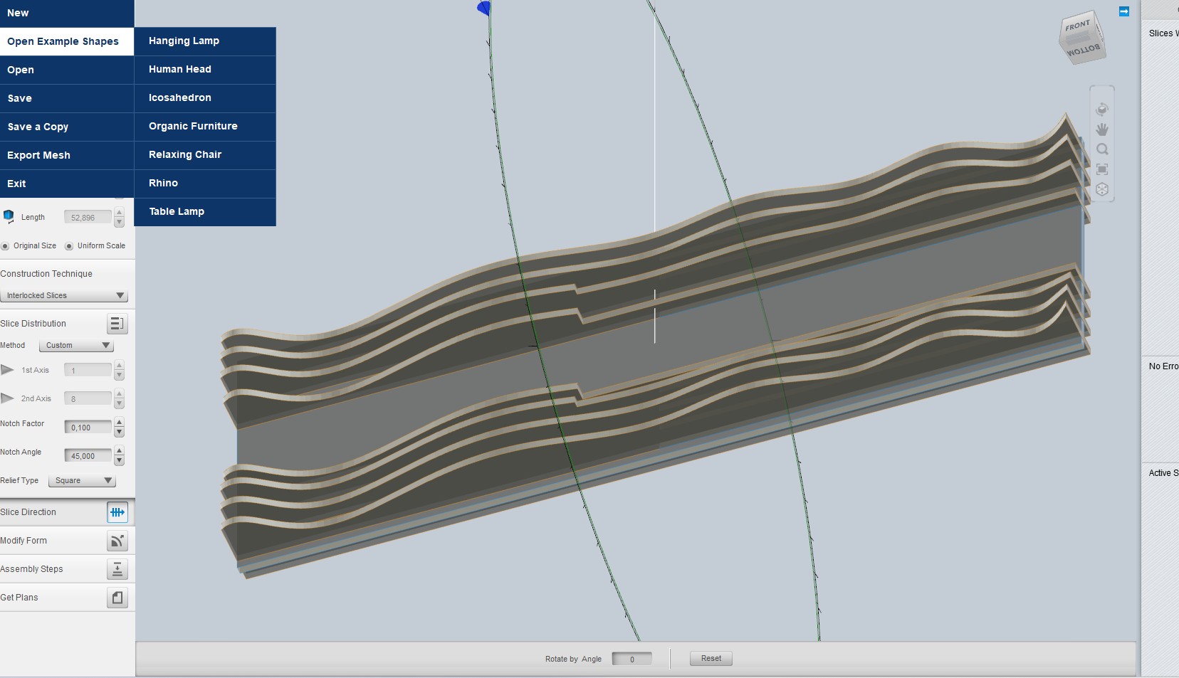 Slicer settings and sliced wall frame preview