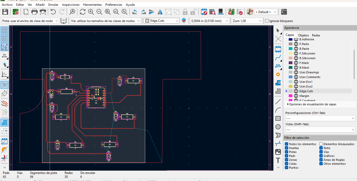 Routing progress and board outline in KiCad
