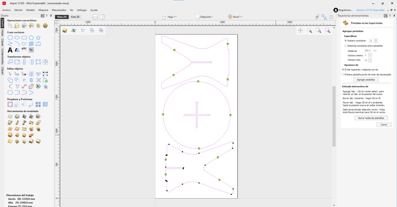 Aspire software used for CNC toolpath preparation
