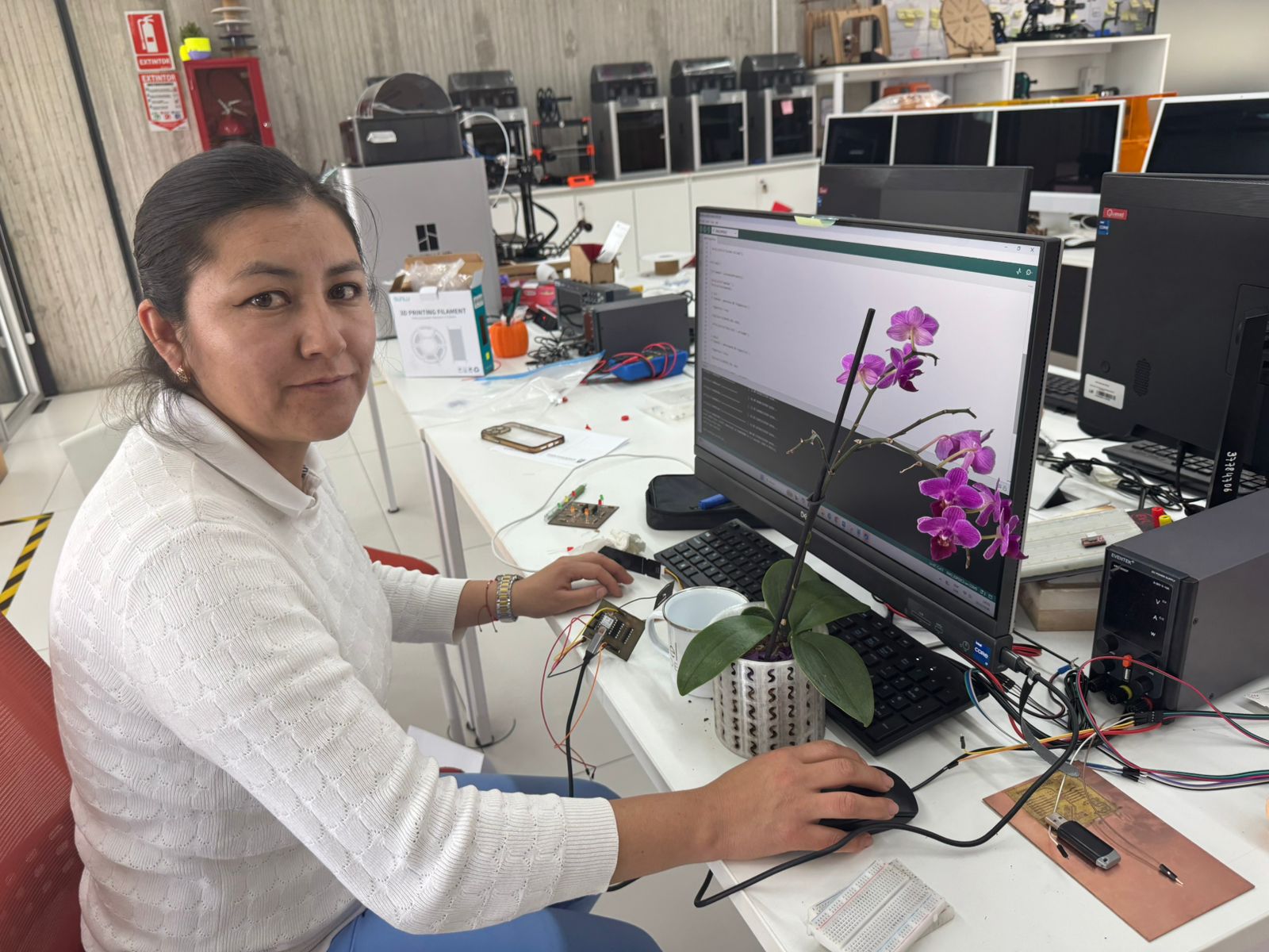 Input device testing process with XIAO ESP32-C3 PCB, sensor, Arduino IDE and orchid substrate
