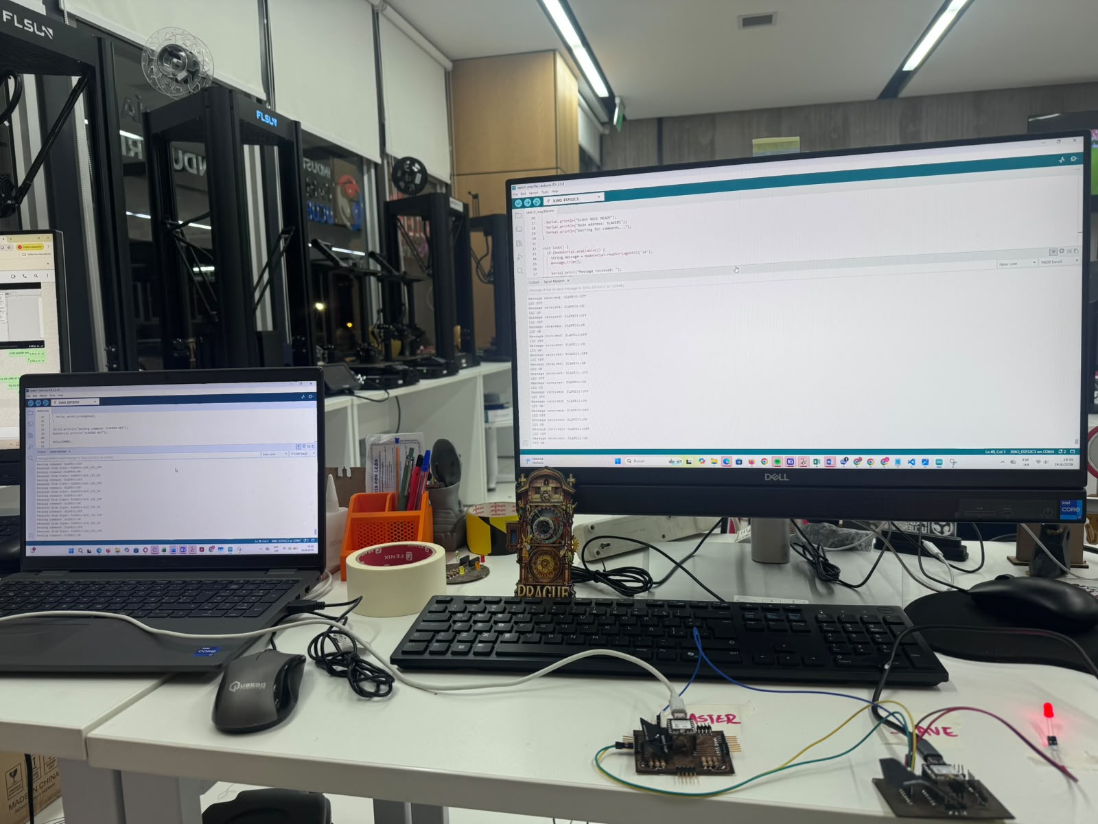 Full lab test with both serial monitors and LED output active
