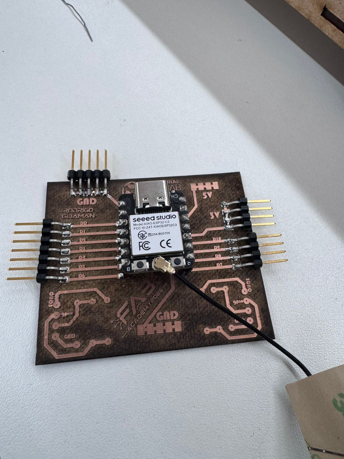 Custom PCB assembled with XIAO ESP32-C3 and pin headers