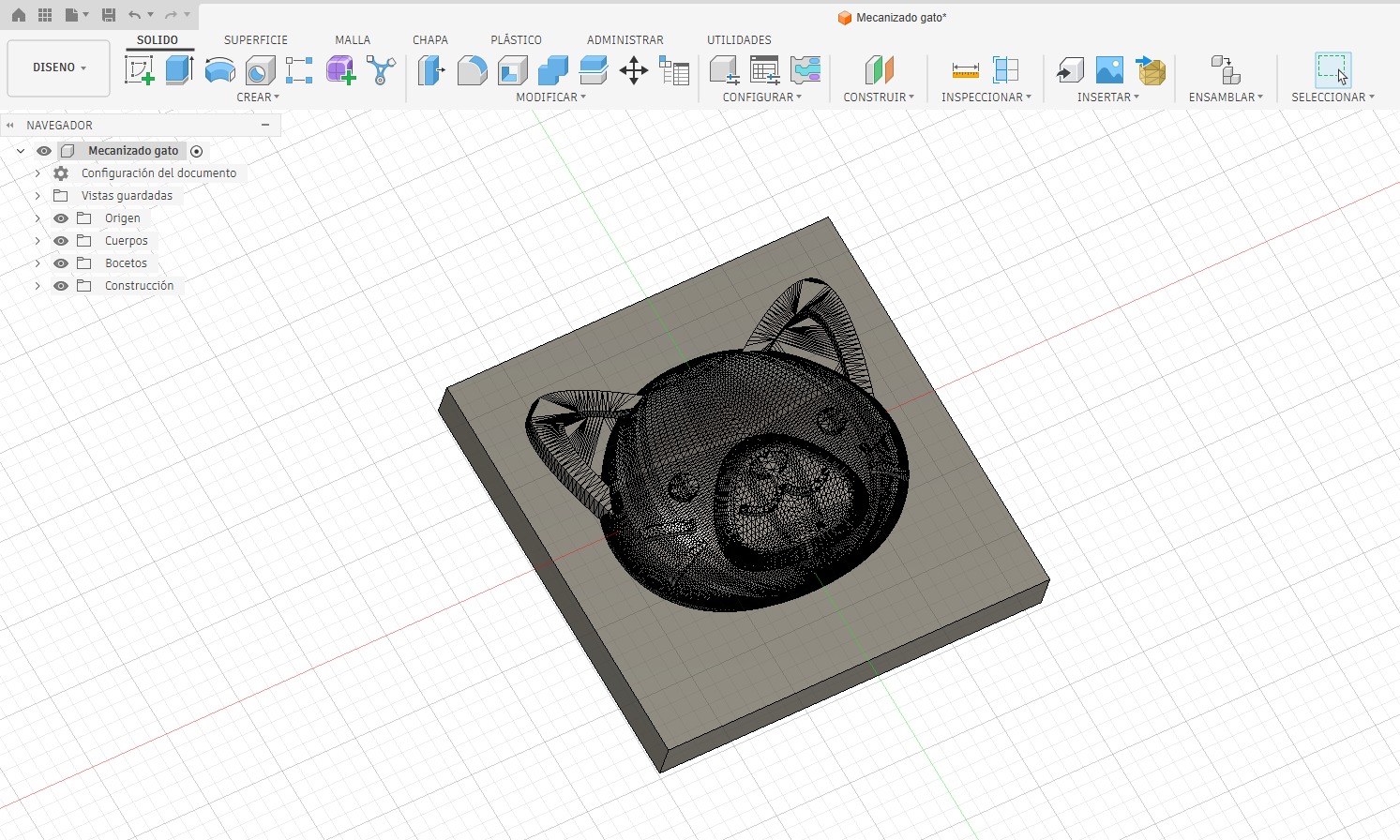 Cat relief placed on a rectangular base in Fusion 360