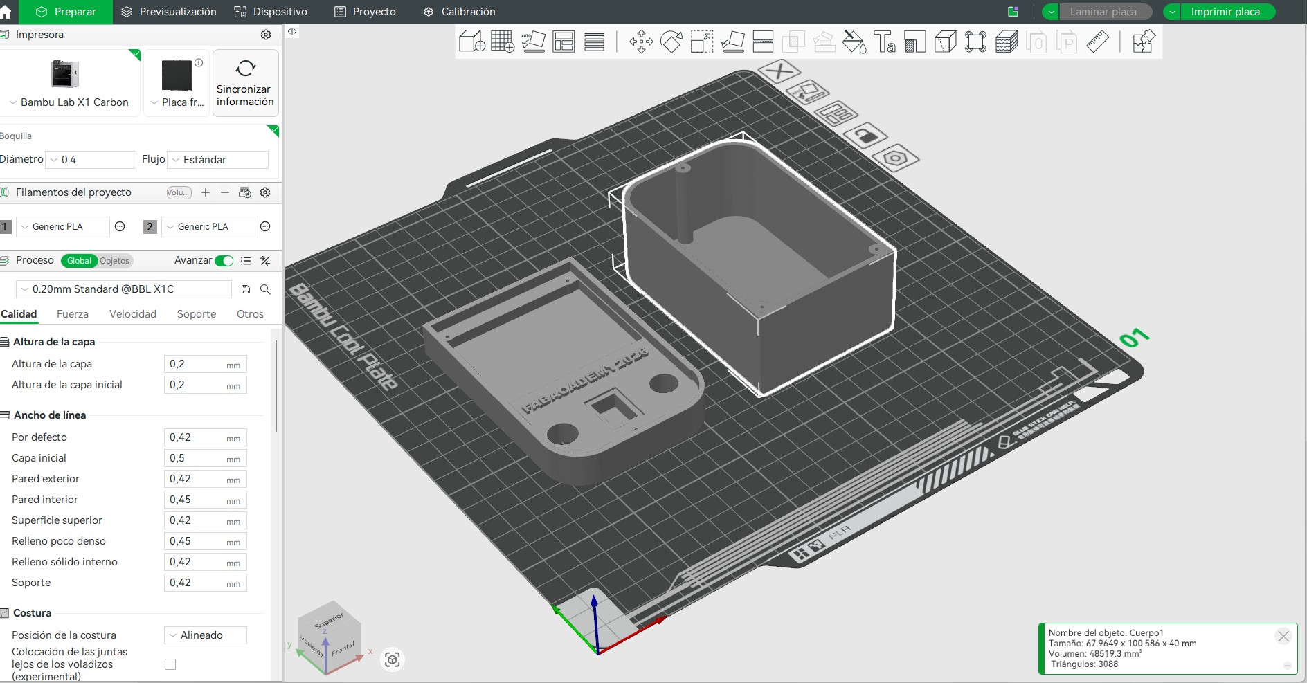 Bambu Studio preparation for the case print