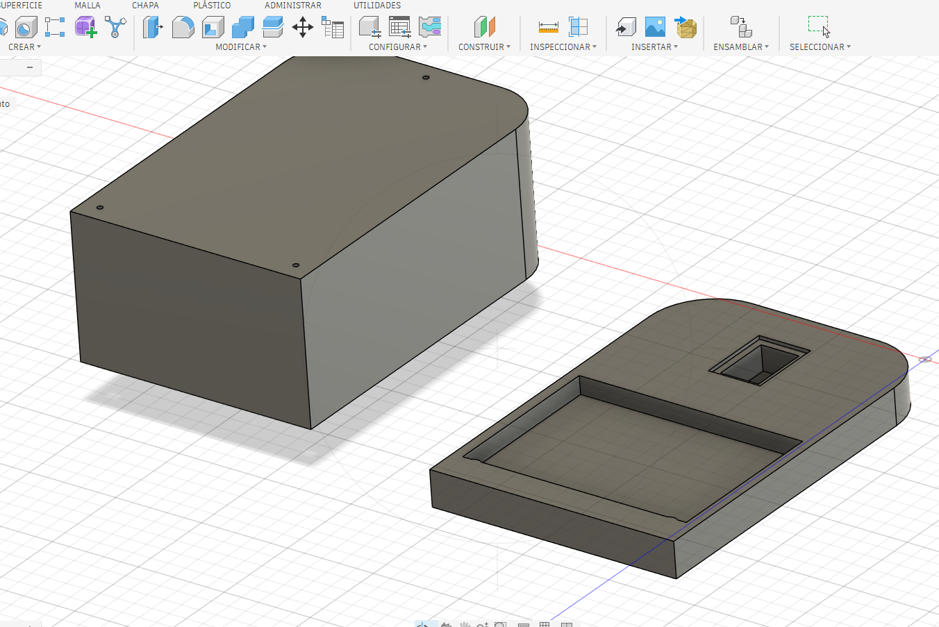 Fusion 360 model showing base and cover