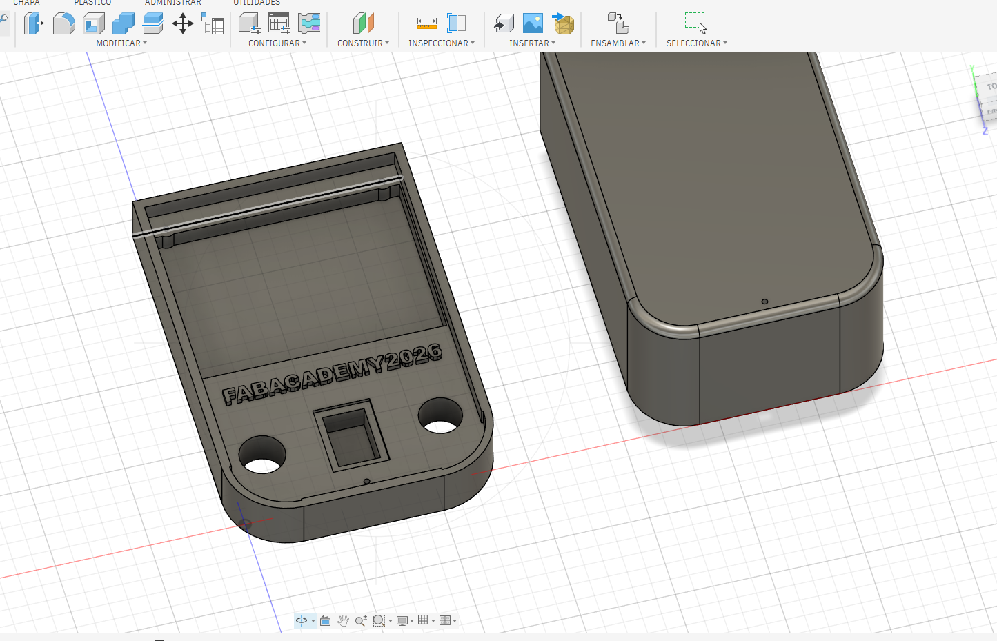Fusion 360 detail of final base with cable exit holes