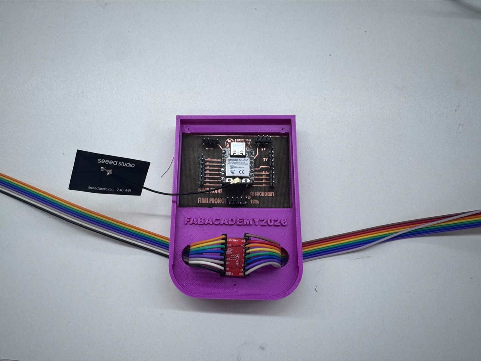 Front view of the assembled case with PCB and driver wiring