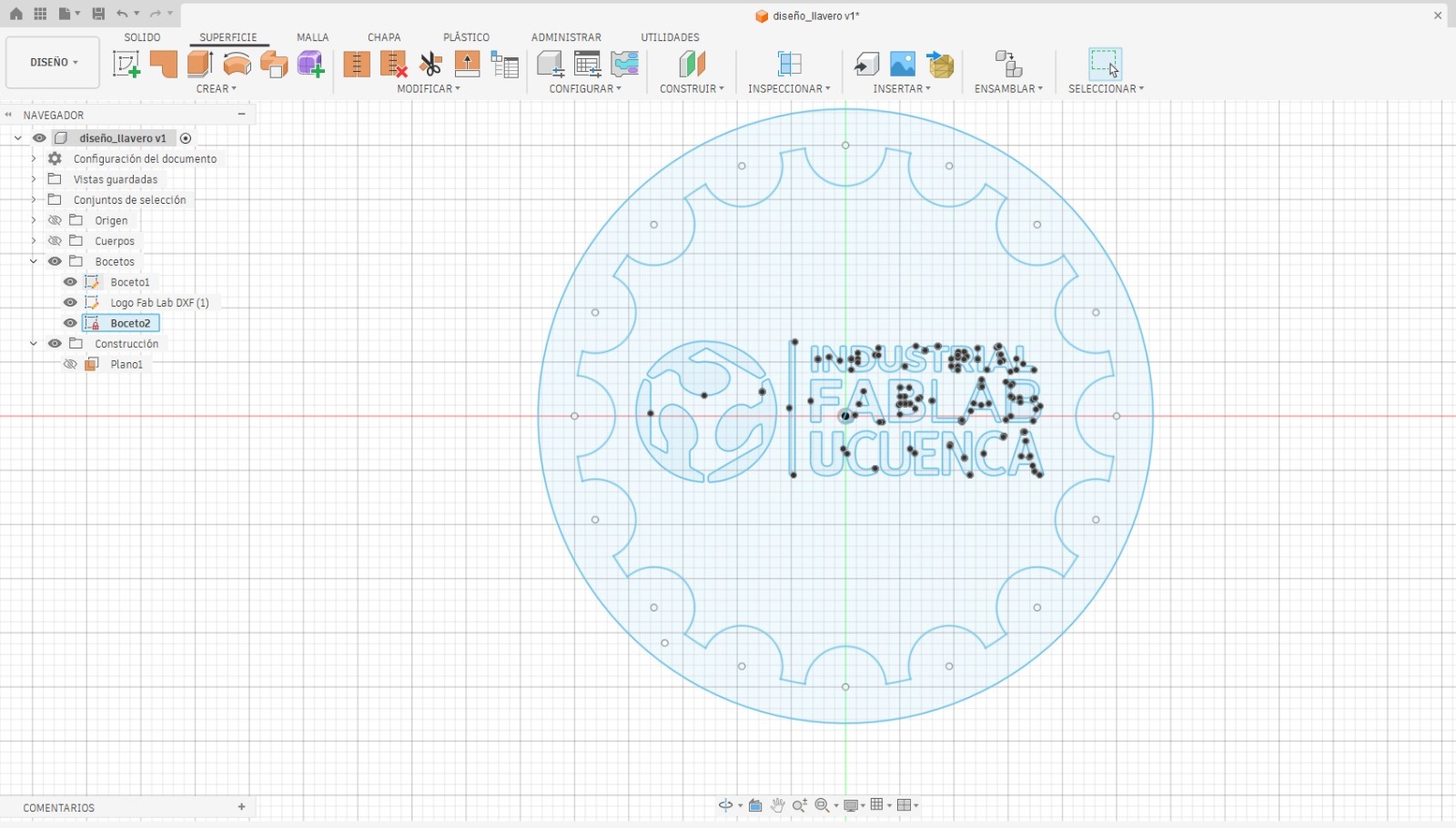 Fusion 360 sketch with FabLab logo
