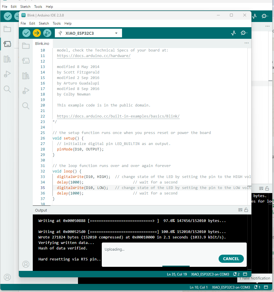 Arduino IDE uploading code to XIAO ESP32-C3