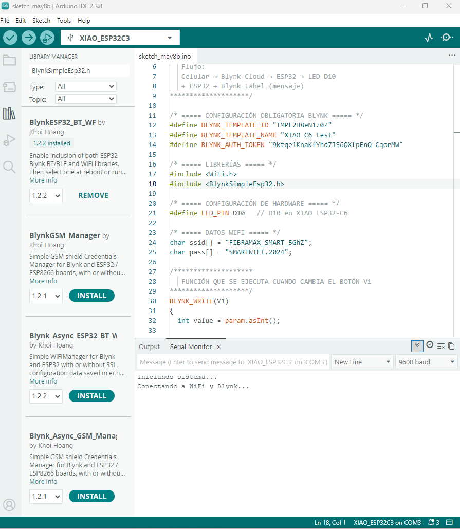Blynk library installed in Arduino IDE