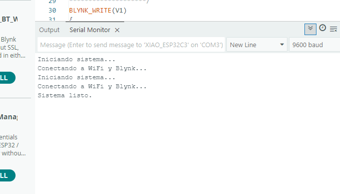 Serial monitor showing Blynk connection ready