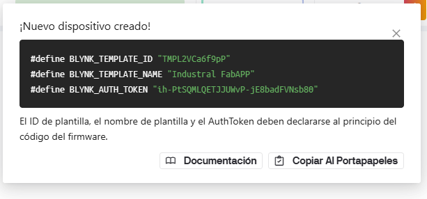 Blynk new device credentials