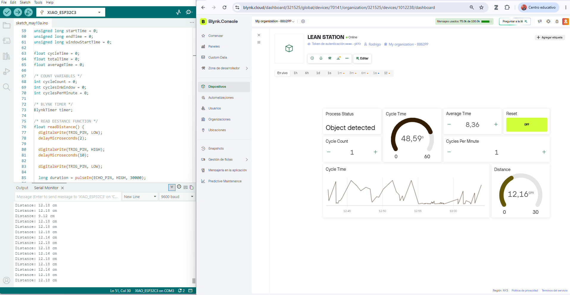 Arduino IDE serial monitor and Blynk dashboard