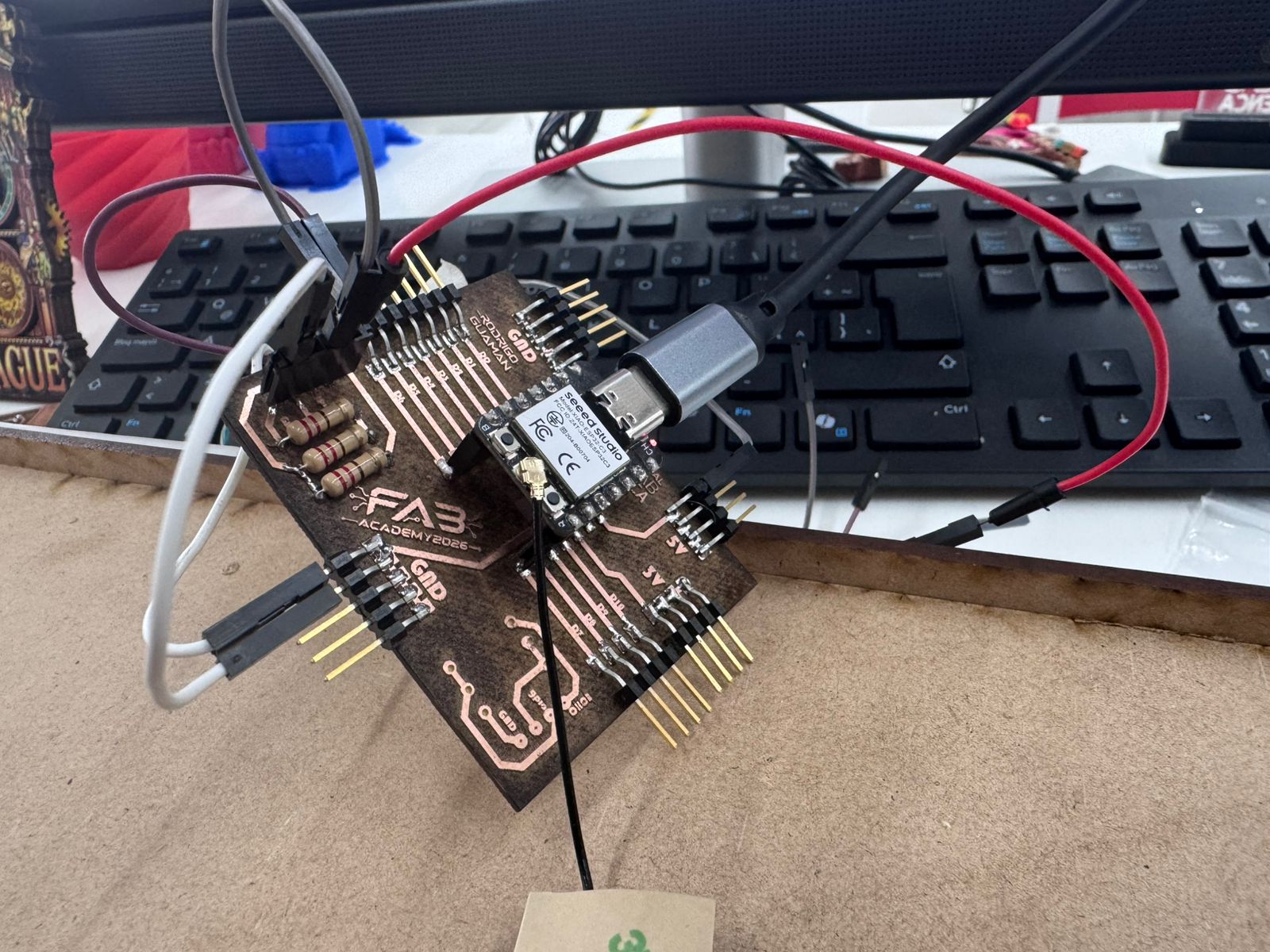 XIAO ESP32-C3 wired to the test system