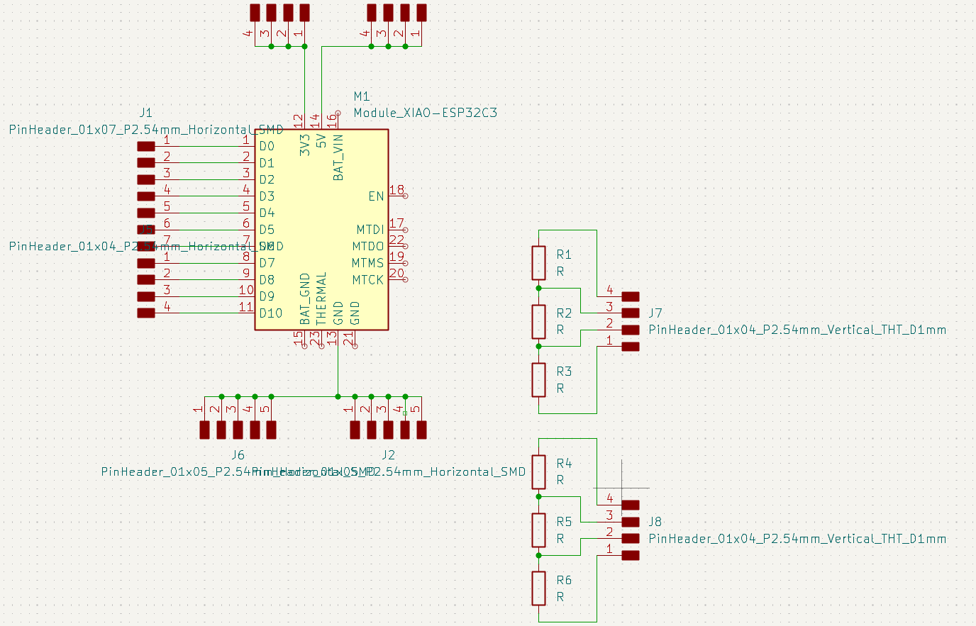 KiCad schematic for the XIAO ESP32-C3 PCB and voltage divider