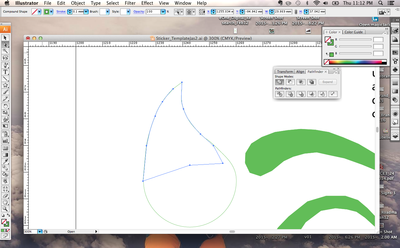 Screen capture of 2D leaf design on Illustrator